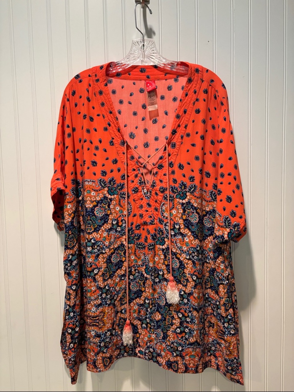 Red Carter Coral Coverup with Navy Floral Print Size Small